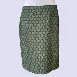 Anthropologie Maeve Green Jacquard Polka Dot Pencil Skirt 10